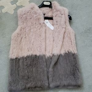 Blush/grey--Woman's 100% rabbit fur vest.
